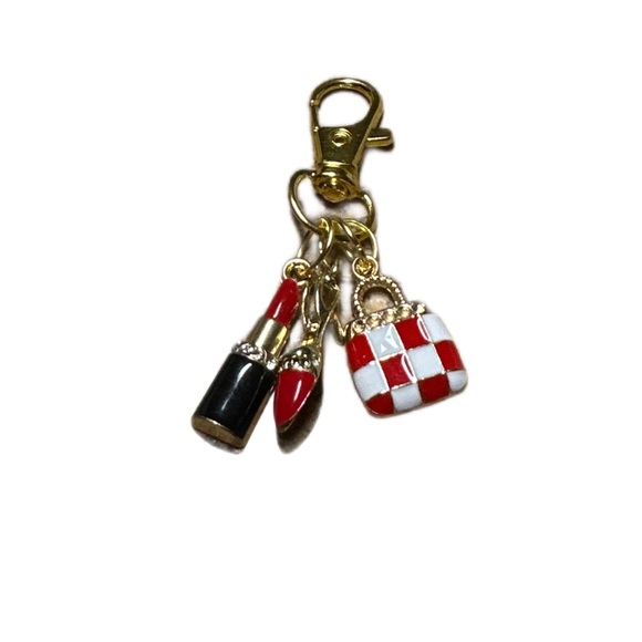 Pamynthia Designs Accessories - Red & White Purse, Red Heel & Red Lip Stick Zipper Charms